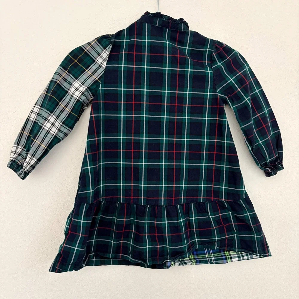 Gap Toddler Girls Green Mixed Plaid Ruffle Collar Shirt Dress Size 5 Years